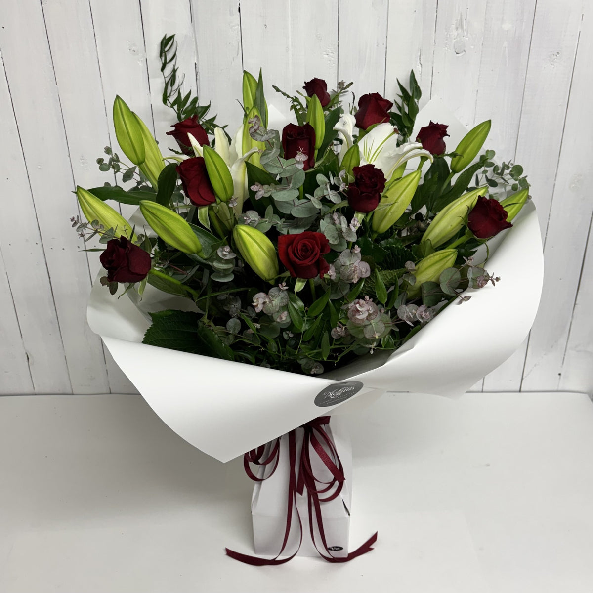 Red Rose and White Lily Bouquet | NZ Wide Delivery | Moffatts