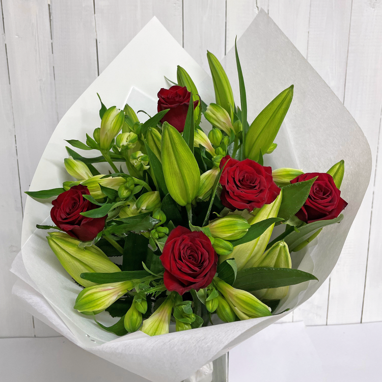 Florist Christchurch Lily & Red Rose Bouquet Same day Delivery