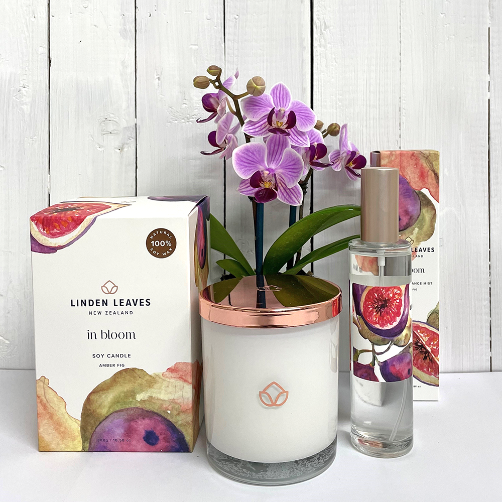 mini Phalaenopsis orchid soy candle gift bundle nz