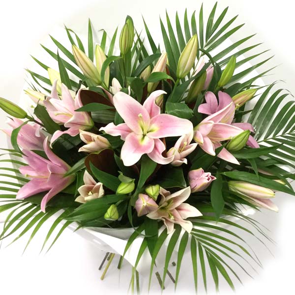 sympathy flowers pink lily bouquet with fragrance scents